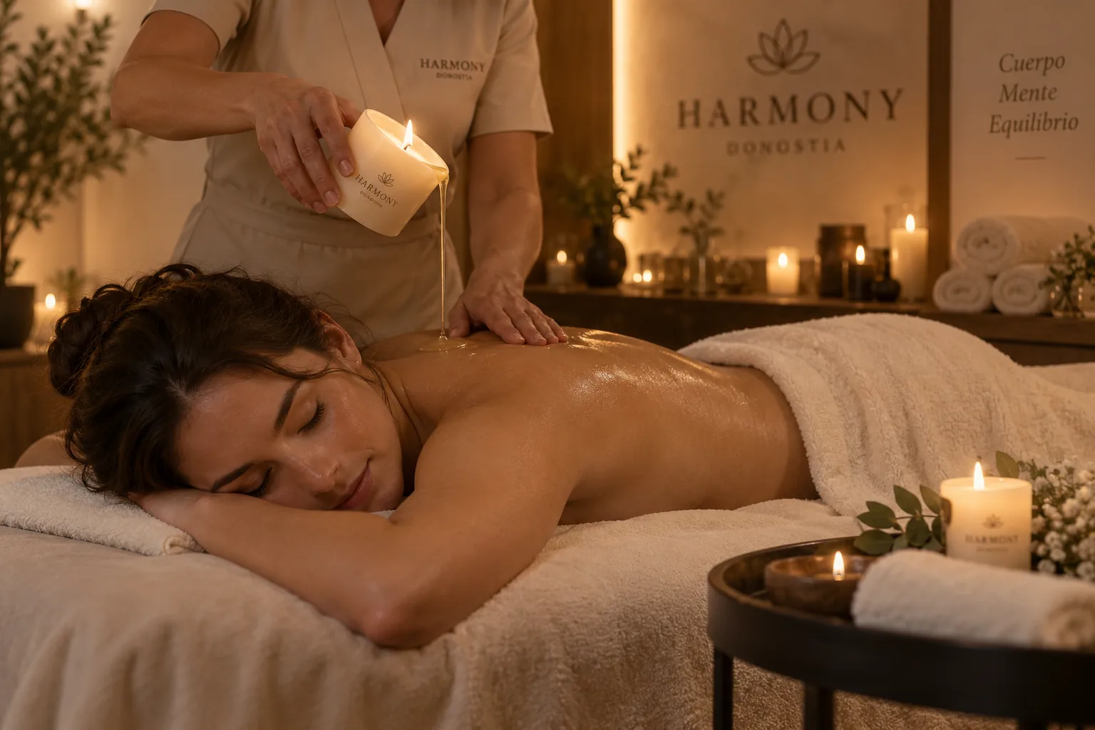 Masaje con velas y aceite templado en Harmony Donostia